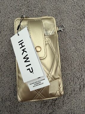 HKWP Quilted Gold Crossbody Cellphone Wallet with Strap